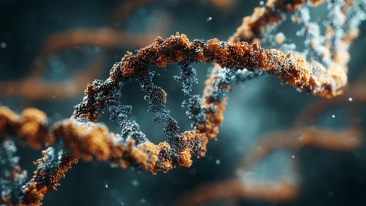 An Intricate Close-Up of DNA Helix Structure Showcasing Molecular Details and Atomic Composition in a Stunning 3D Visualization of Genetic Material