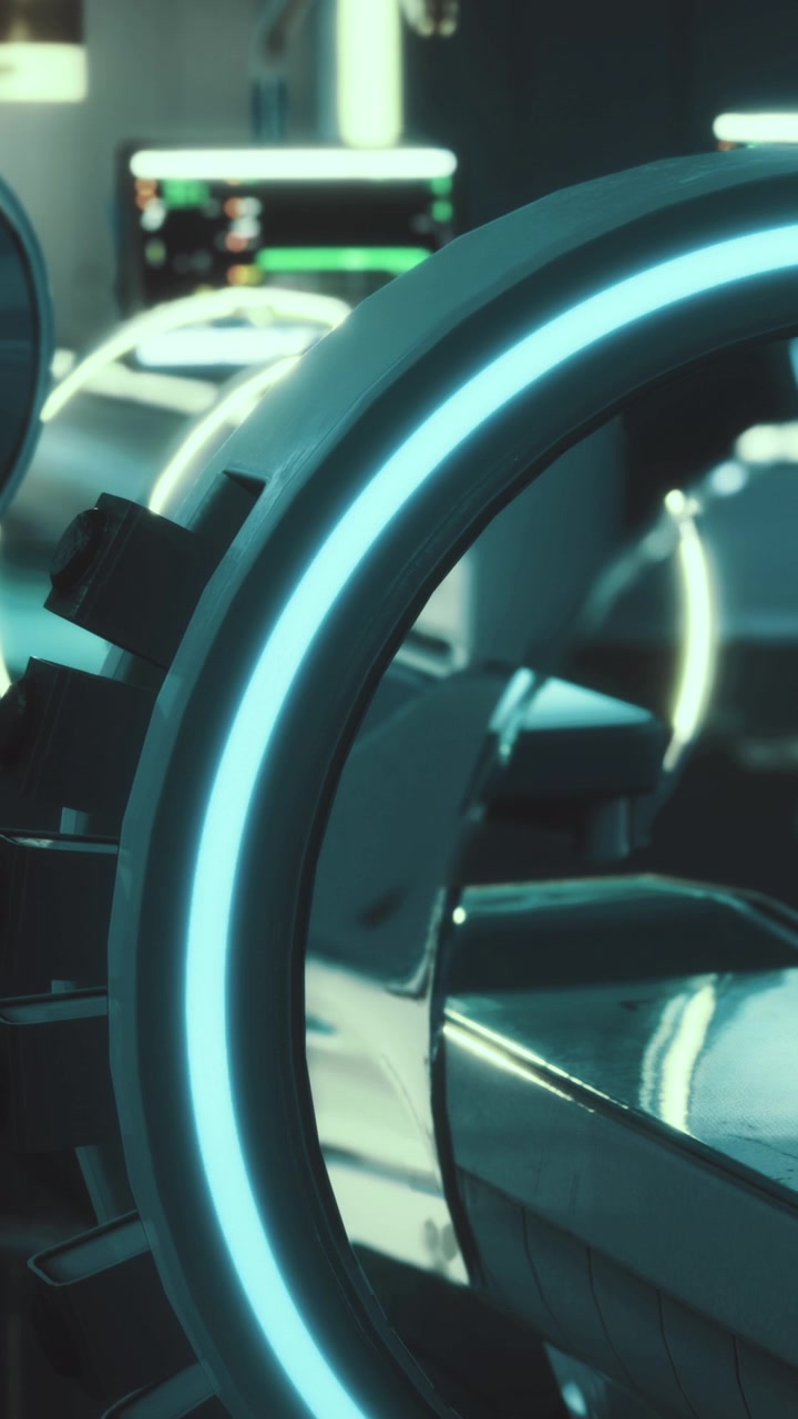 High tech equipment and circular design in a modern facility at night