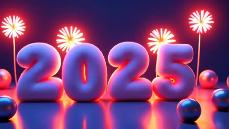 happy new year 2025 - neon fireworks background