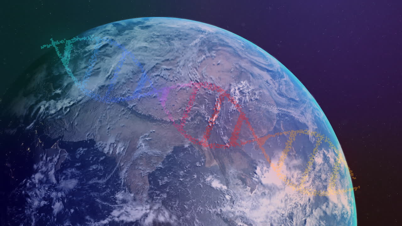 animando cadenas de adn sobre la tierra giratoria desde el espacio