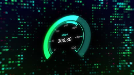 animación del procesamiento de datos de velocidad de internet sobre puntos brillantes.