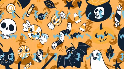 animación de los iconos de halloween sobre un fondo naranja