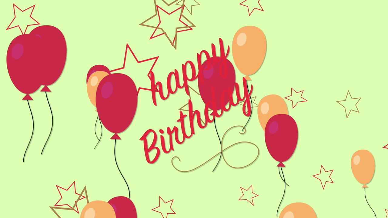 primer plano animado texto de feliz cumpleaños en el fondo de vacaciones 1