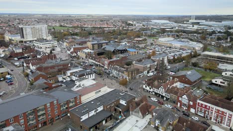 Hoddesdon,-Hertfordshire,-Centro-De-La-Ciudad,-Reino-Unido,-Punto-De-Vista-De-Drones-Aéreos