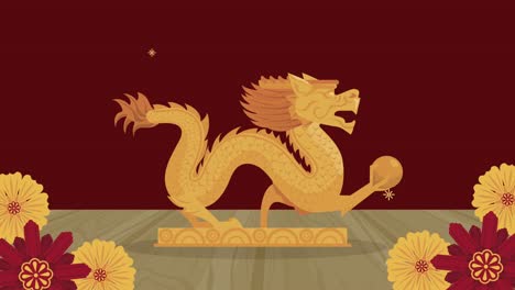chinese celebration animation with golden dragon