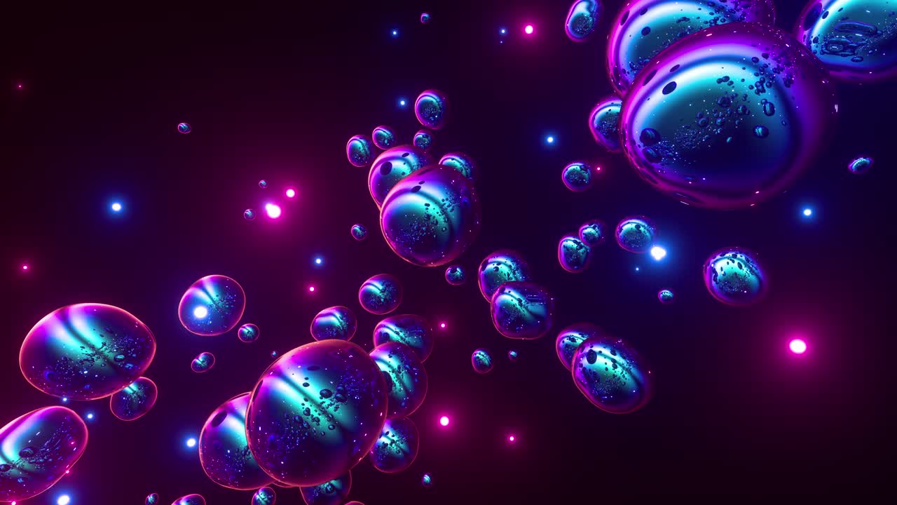 burbujas holográficas. fondo colorido creativo abstracto. hermoso flujo suave de bolas, esferas de neón, colores vibrantes de moda, pulsación suave. bucle sin costuras de 4k