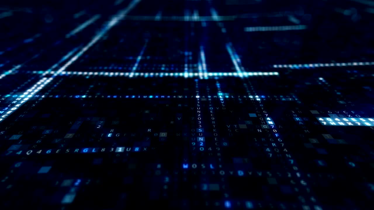 Randomly generated computer hexadecimal machine code abstract technological background of a seamless loop