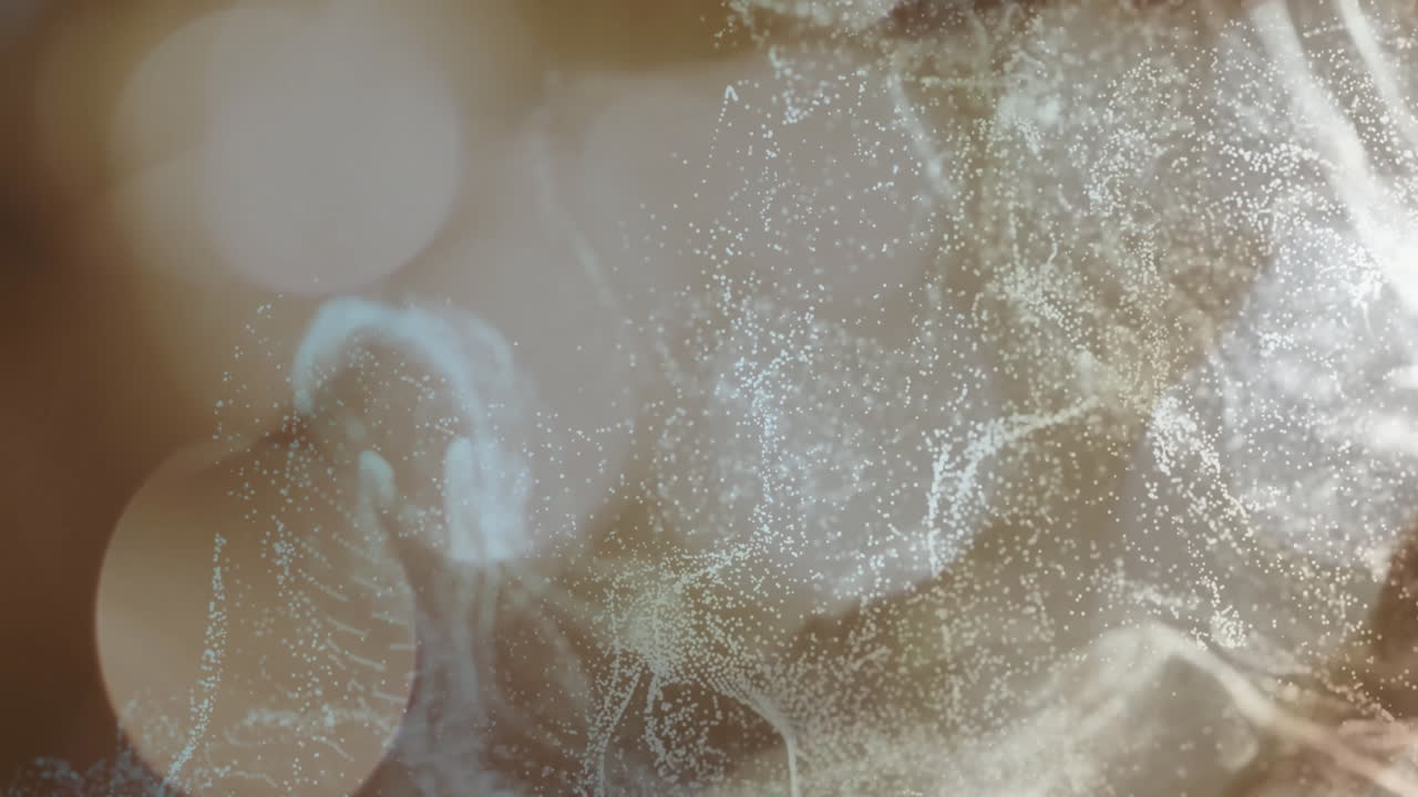 추상적인 입자와 희미한 배경 위의 빛 줄무 애니메이션