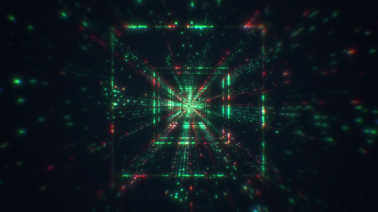 Futuristic Tunnel with Neon Lights. Beautiful Abstract Square Tunnel with Light Lines Moving Fast