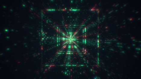 túnel futurista con luces de neón. hermoso túnel cuadrado abstracto con líneas de luz moviéndose rápidamente