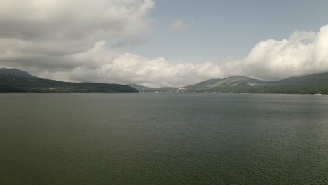 drone aerial over lake yamanaka and mount fuji, japan, asia
