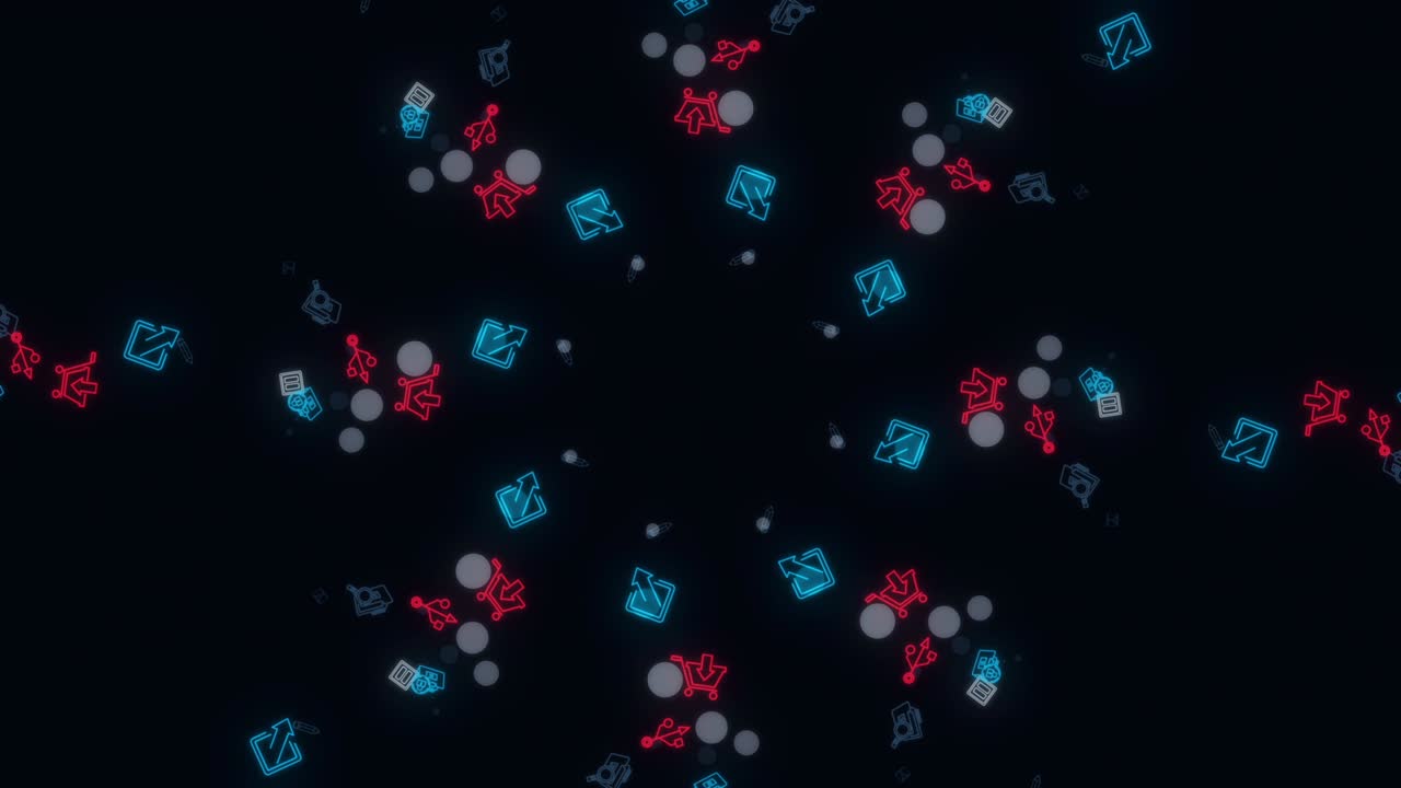 animación de bucle sin costuras. animación. animación abstracta de neón multicolor red de redes sociales emojis iconos que giran en espiral sobre el fondo negro