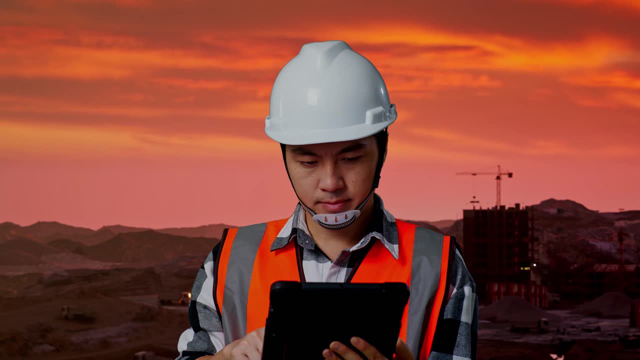 trabajador de la construcción al atardecer