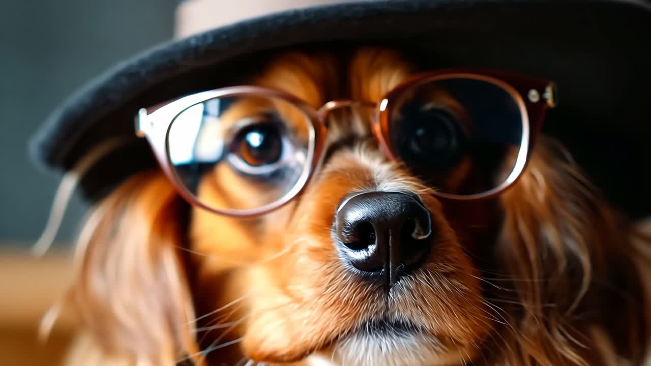 Un chien portant un chapeau et des lunettes