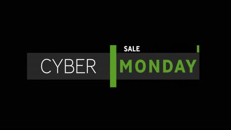 texto de venta blanco y verde de cyber monday que aparece contra una pantalla negra