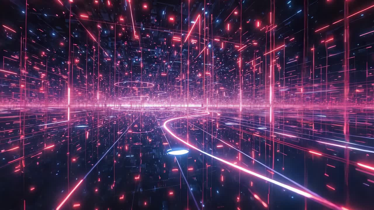 Abstract Digital Neon Light Tunnel