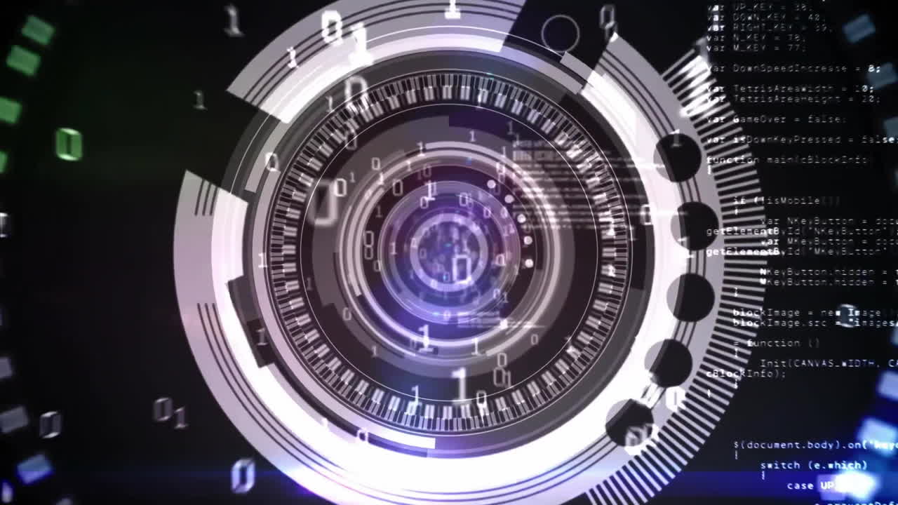 Animation of binary coding, digital data processing and scope scanning