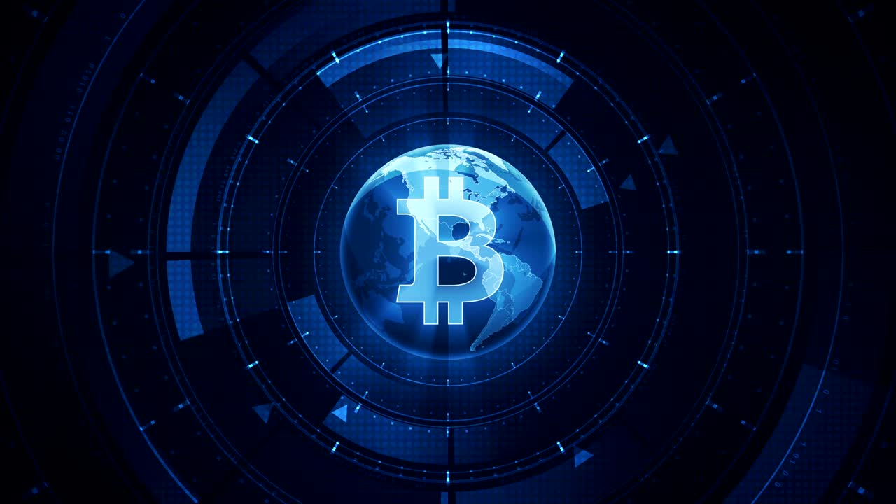 animação futurista hud com fundo de tecnologia de sinalização bitcoin