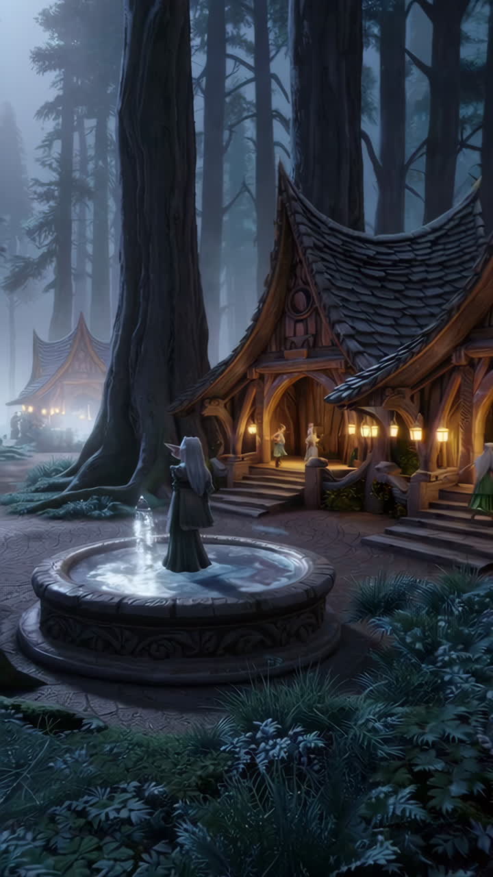 Mystical Elf Village at Night