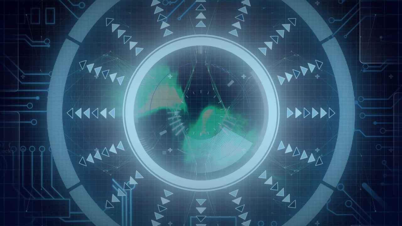 컴퓨터 회로판을 통해 스 ⁇  스캐닝과 데이터 처리의 애니메이션