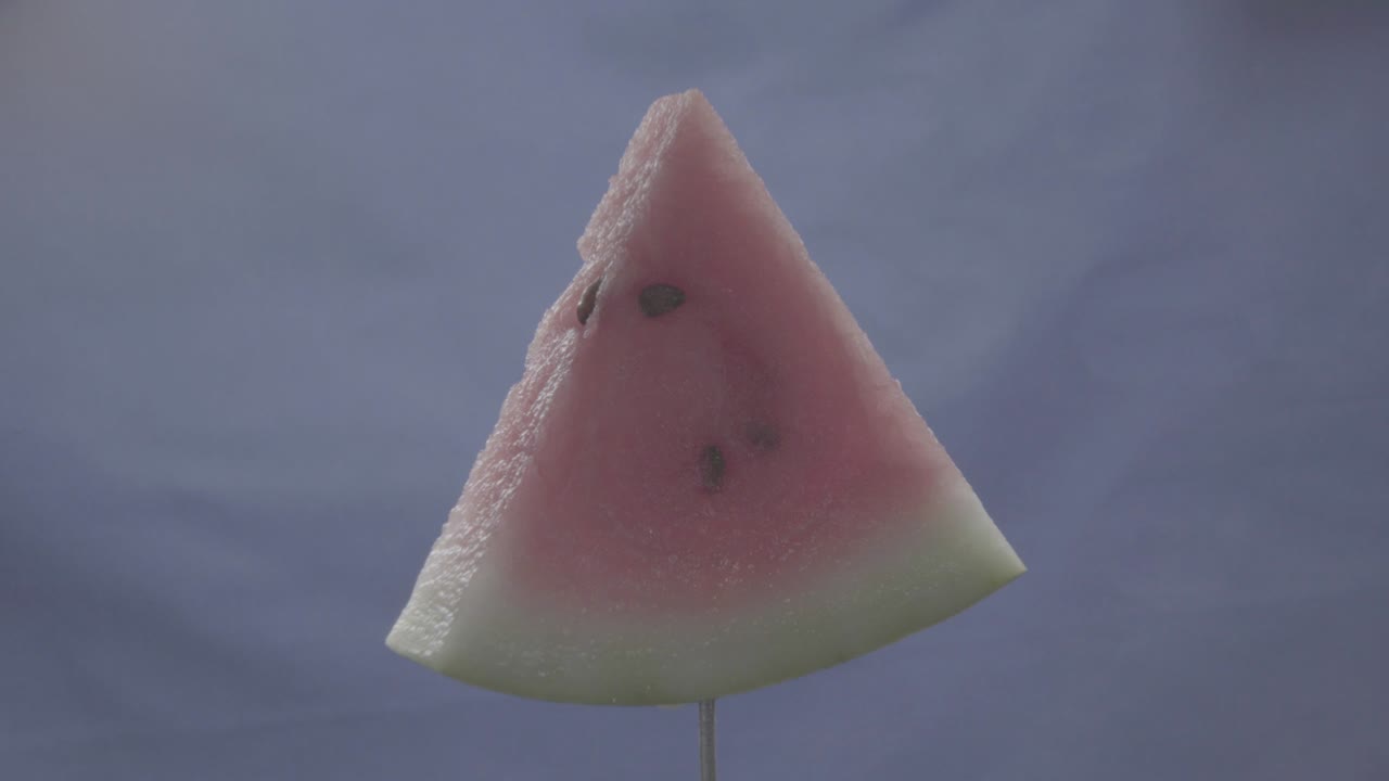 크로마 키를 위해 파란 화면에 루프로 회전하는 수박