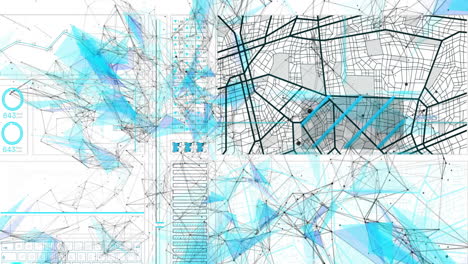 animation of network of connections over data processing on white background