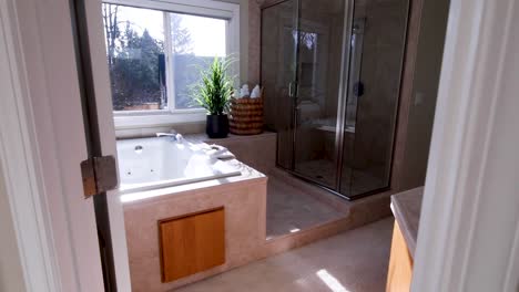 stabilized shot of bathroom inside of luxury home