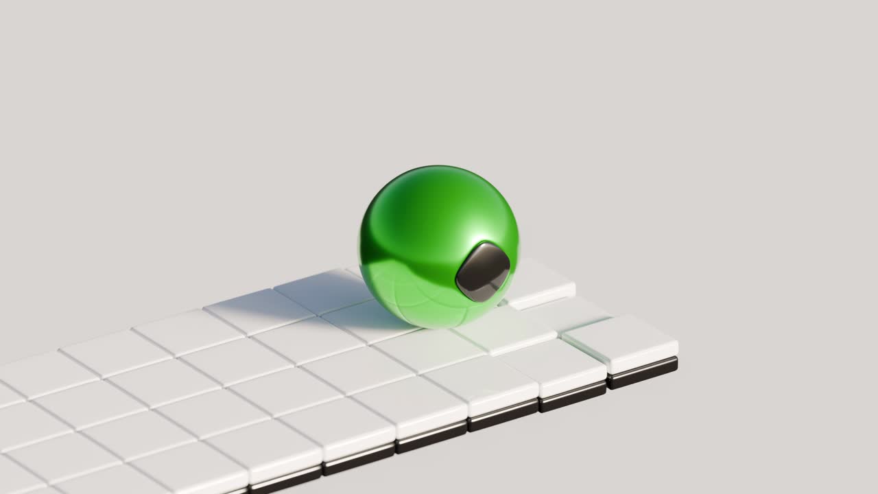 Green Sphere on White Tiles