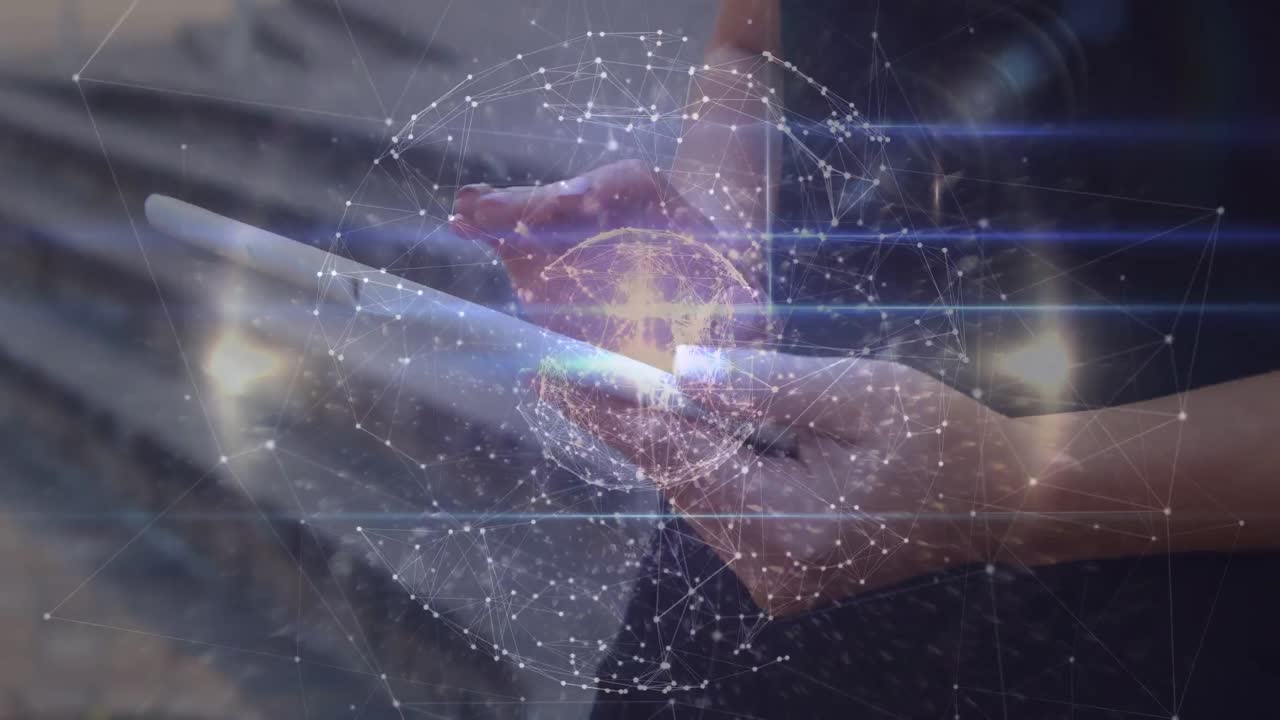 연결 네트워크의 애니메이션과 전 세계에 대한 카우카스계 사업가