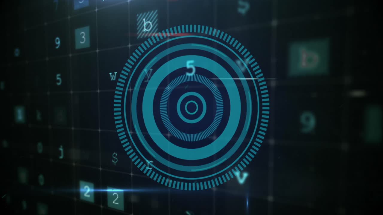 procesamiento de datos de seguridad cibernética a través de un escáner redondo azul sobre fondo negro