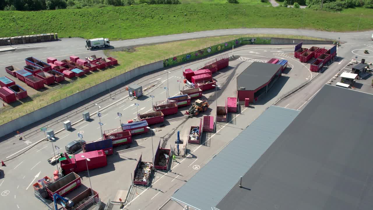 Aerial view of recycling center in Molndal, Sweden, sunny day