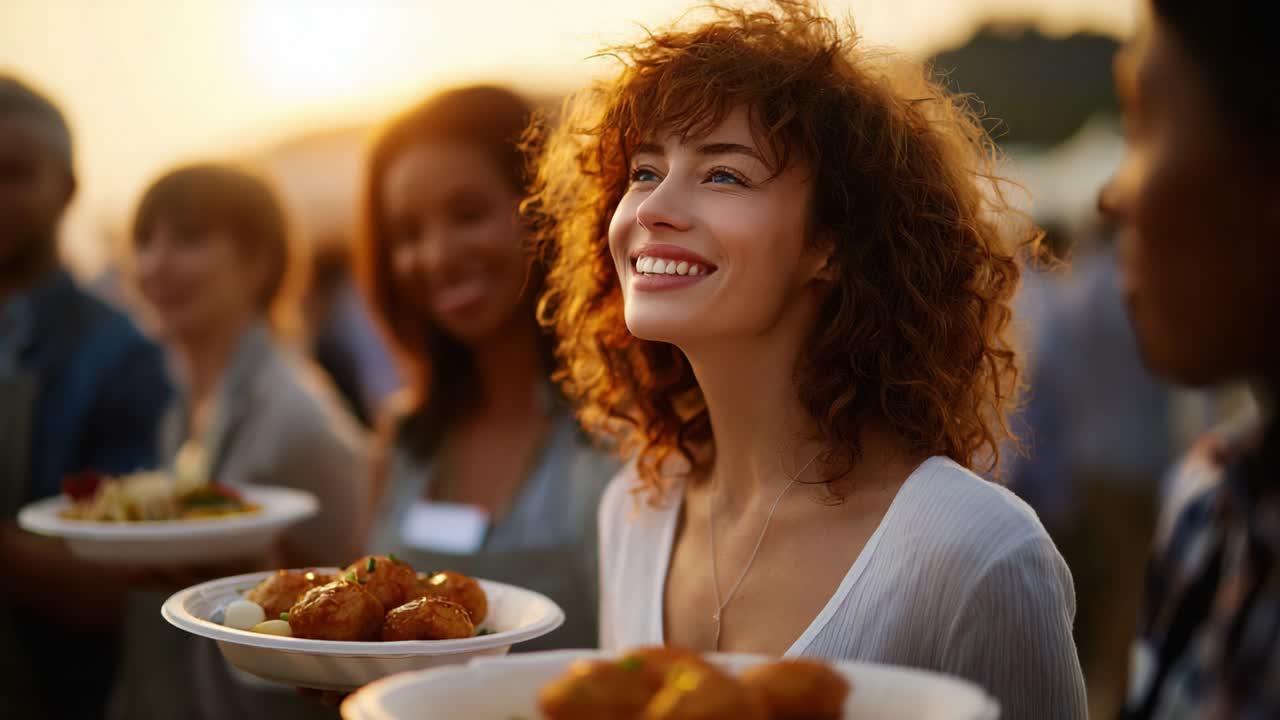 A group of people enjoying a meal outdoors