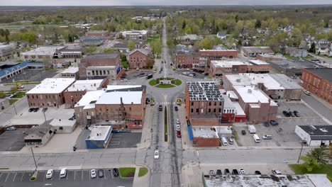 Angola,-Indiana-downtown-with-drone-video-wide-shot-moving-forward