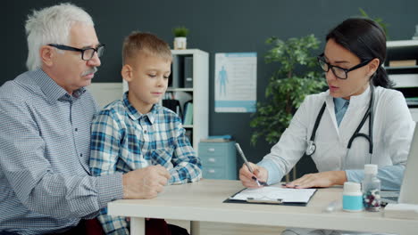 doctor consultation with grandfather and grandson