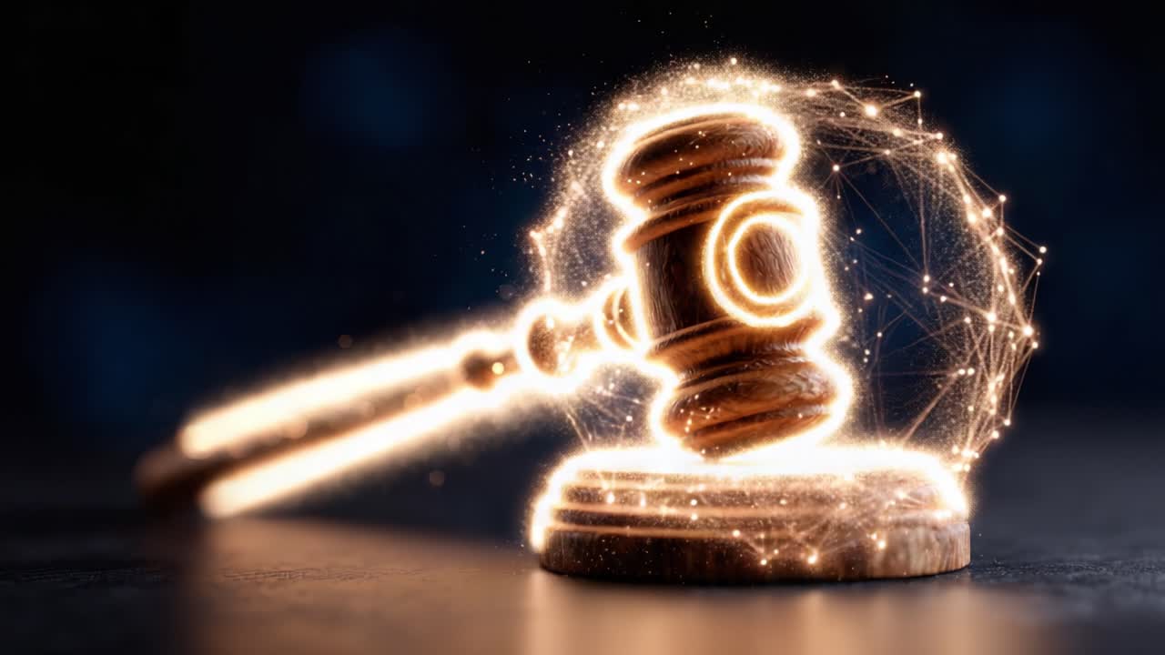 A Captivating Representation of Justice and Authority: A Digital Visualization of a Gavel Surrounded by an Ethereal Glow Representing Legal Power and Integrity