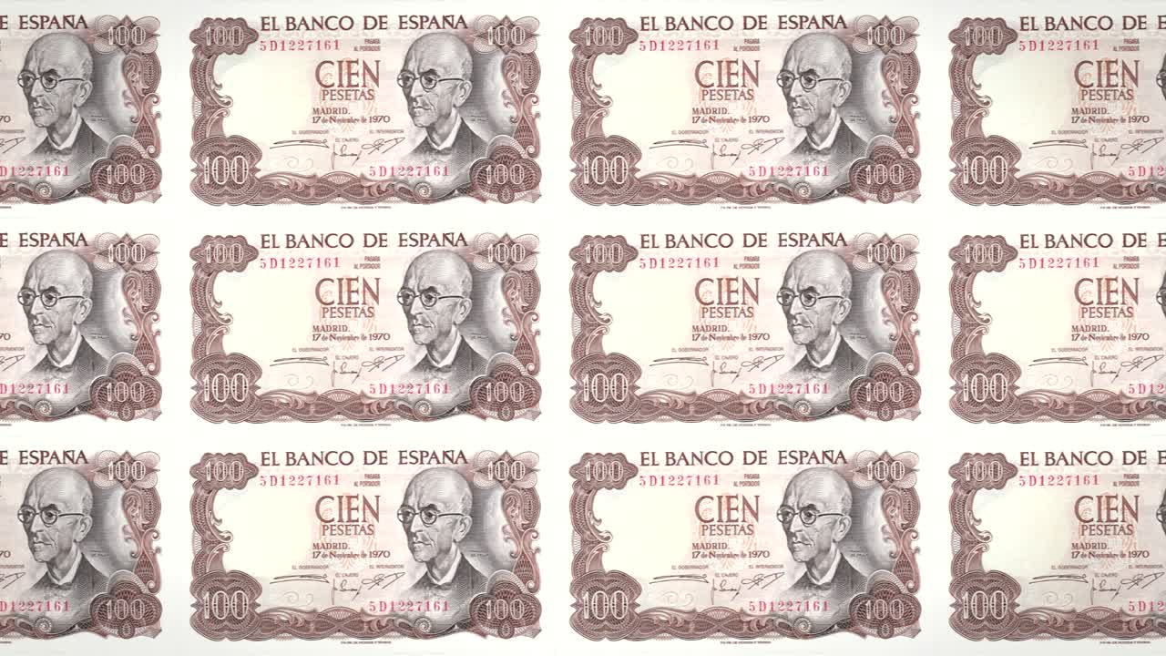 billetes de cien pesetas españolas de españa, dinero en efectivo, bucle