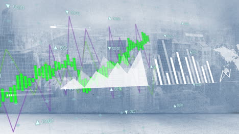 Animation-of-charts-processing-data-over-cloudy-cityscape