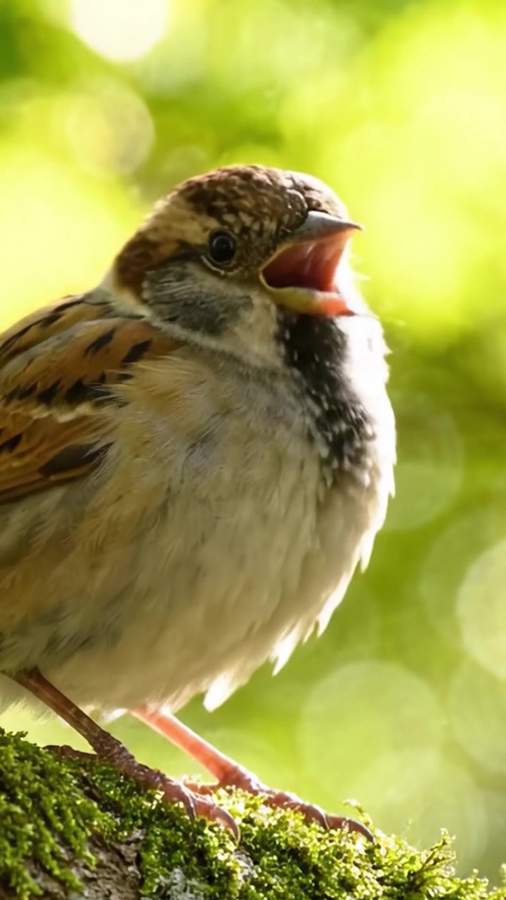 Un Primo Piano Scintillante di un Bellissimo Uccello Posato su un Ramo Muschioso con uno Sfondo Verde Tenue, che Cattura i Dettagli Delicati delle Sue Piume e la Sua Serena Compostezza