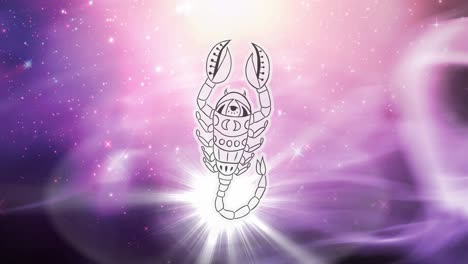 animación del símbolo del signo de la estrella de escorpio sobre las estrellas brillantes