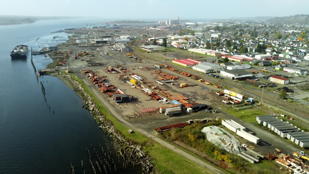 US, WA, Aberdeen, 2025-10-29 - Drone view of an industrial area in the city in fall