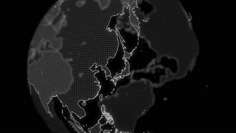 japan country alpha for editing data analysis technology globe rotating, cinematic video showcases a digital globe rotating, zooming in on japan country alpha for editing template