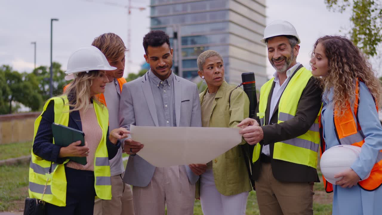 Construction Team Reviewing Blueprint