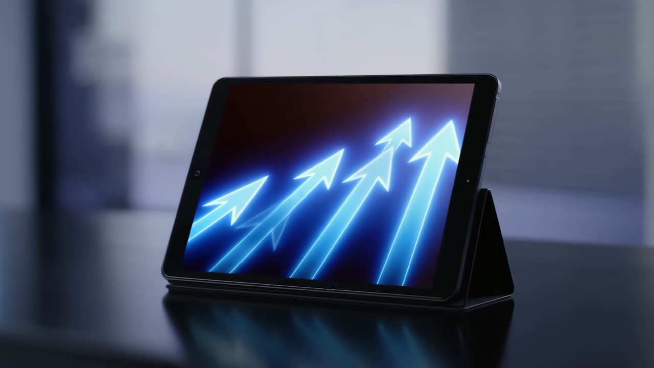 Tablet Displaying Upward Trending Arrows