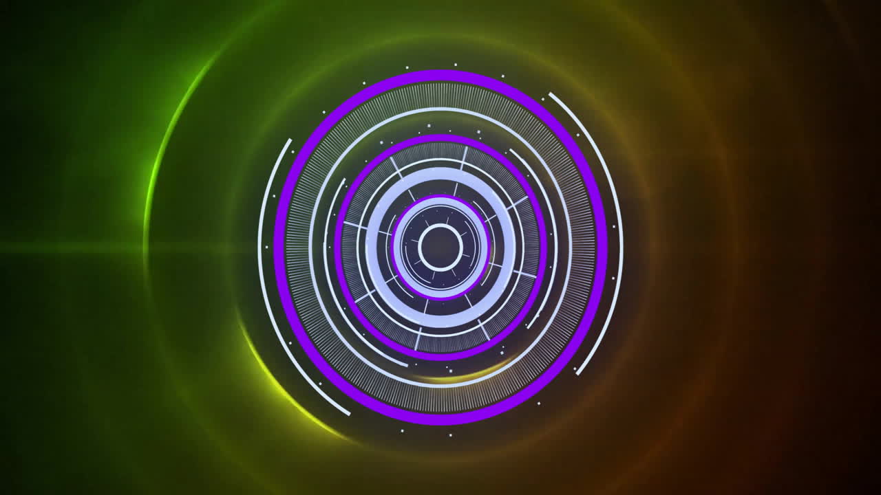 Colorful concentric circles animation over abstract background with green and yellow hues