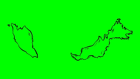 malasia dibujo contorno mapa en pantalla verde tablero blanco aislado