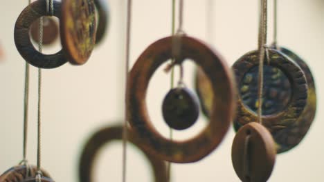 closeup of antique chinese coins hanged indoors. feng shui amulet