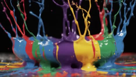 captivating splash of colors: a stunning display of paint droplets colliding and creating vibrant ripples against a dark backdrop