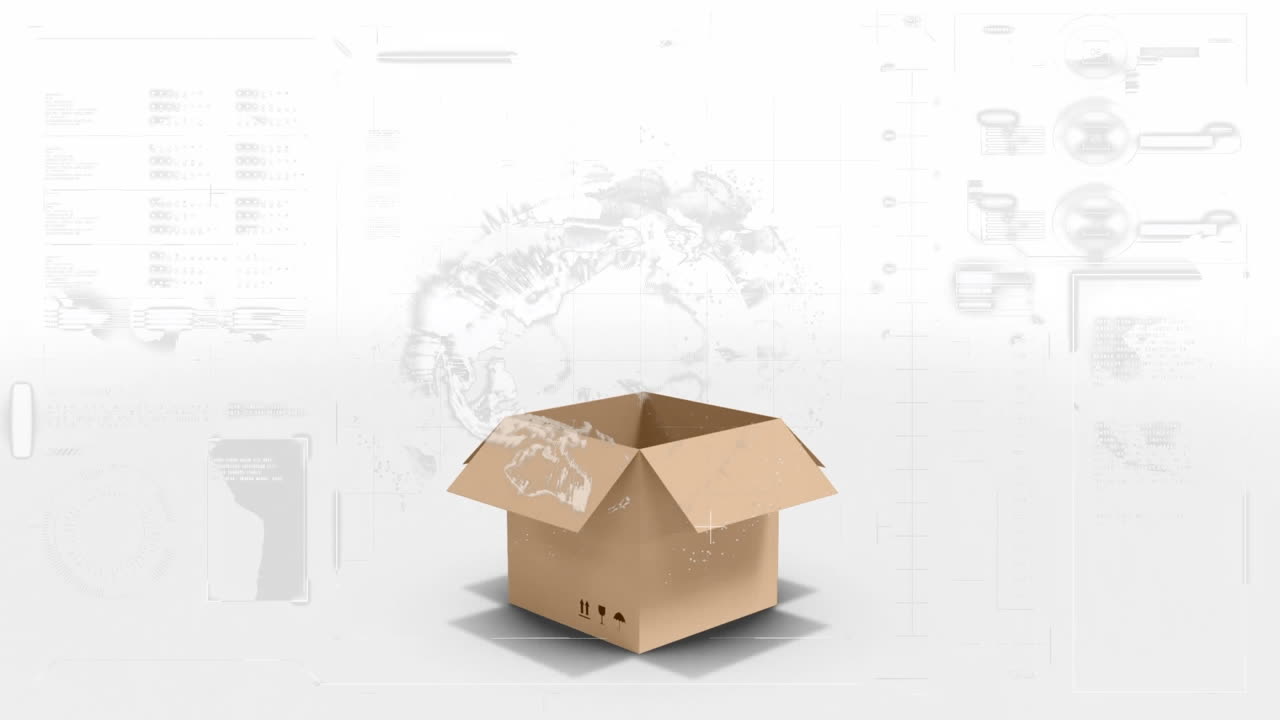 animación del procesamiento de estadísticas en una caja de cartón