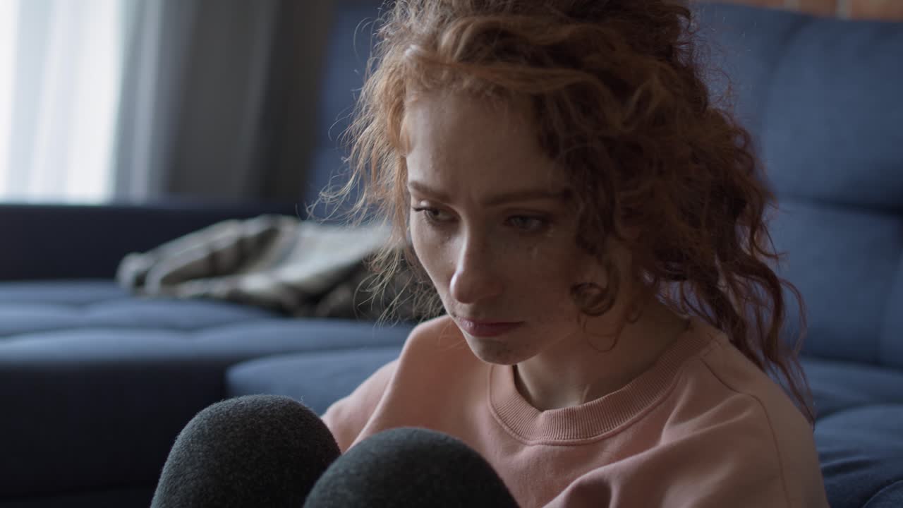 вдумчивая молодая белая женщина дома.