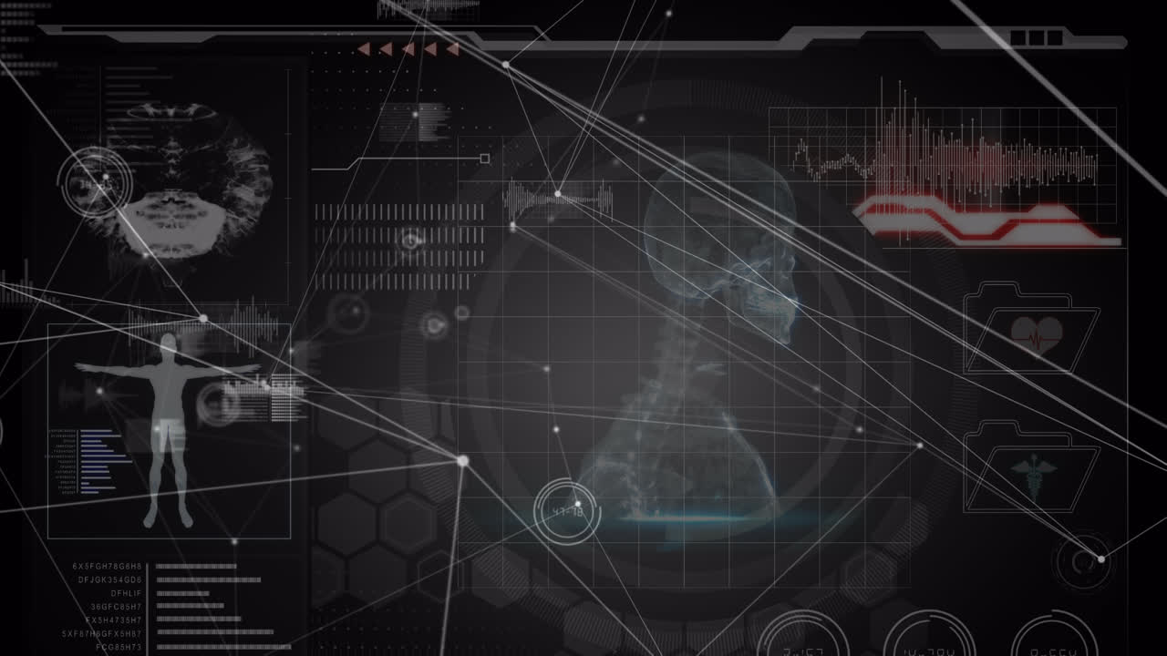 Animation of data processing over black background